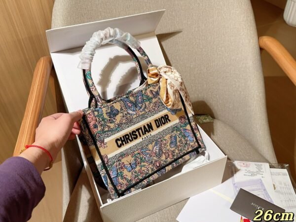 Dior Book tote butterfly fairy print embroidered jacquard tote bag with silk scarf