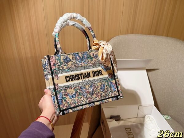 Dior Book tote butterfly fairy print embroidered jacquard tote bag with silk scarf
