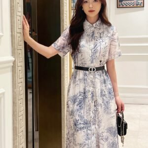 Dior 2025 summer new blue floral pattern dress
