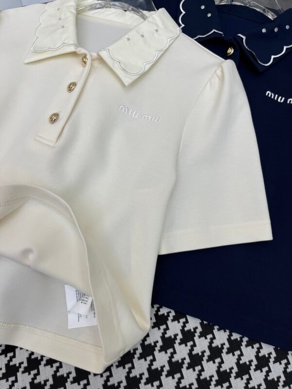 Miu Miu New Embroidered Collar Short Sleeve Polo Shirt + Skirt Set