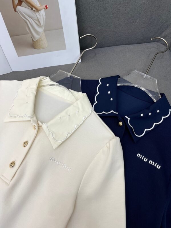 Miu Miu New Embroidered Collar Short Sleeve Polo Shirt + Skirt Set