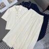 Miu Miu New Embroidered Collar Short Sleeve Polo Shirt + Skirt Set