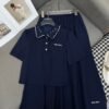 Miu Miu New Embroidered Collar Short Sleeve Polo Shirt + Skirt Set