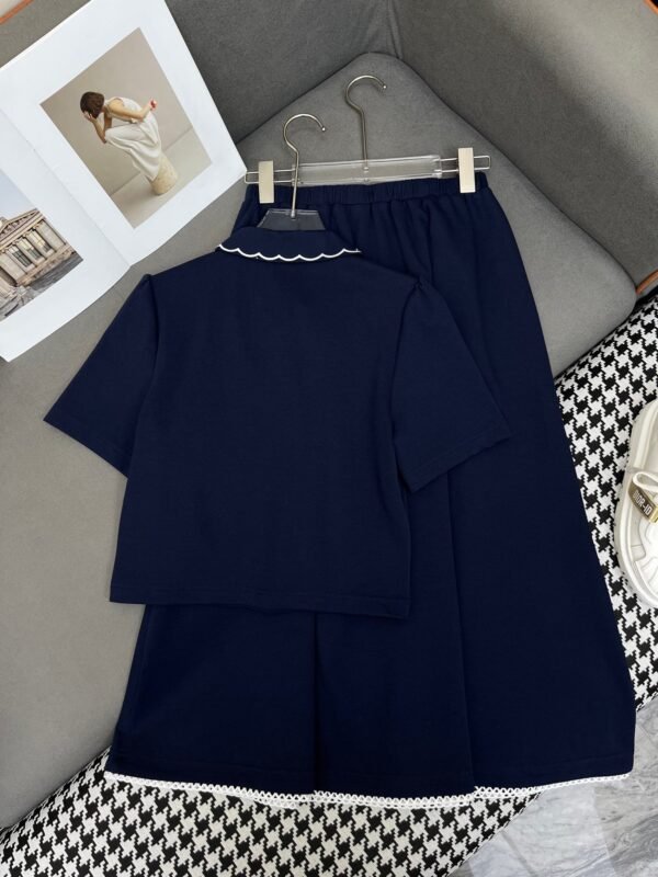 Miu Miu New Embroidered Collar Short Sleeve Polo Shirt + Skirt Set