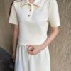 Miu Miu New Embroidered Collar Short Sleeve Polo Shirt + Skirt Set