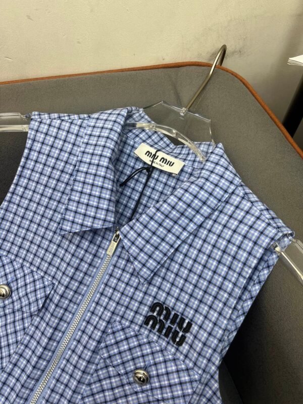 MiuMiu 2025 new style lapel plaid dress with belt high quality