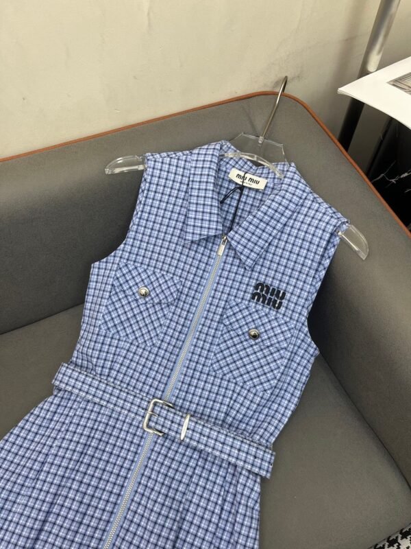 MiuMiu 2025 new style lapel plaid dress with belt high quality