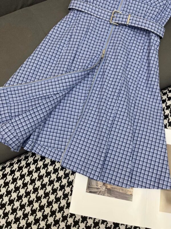 MiuMiu 2025 new style lapel plaid dress with belt high quality