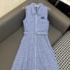MiuMiu 2025 new style lapel plaid dress with belt high quality