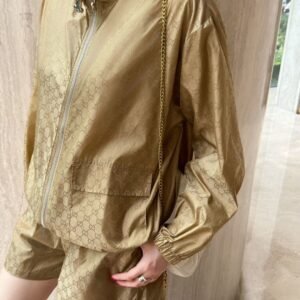 GUCCI summer new dark jacquard stand collar jacket + high waist shorts