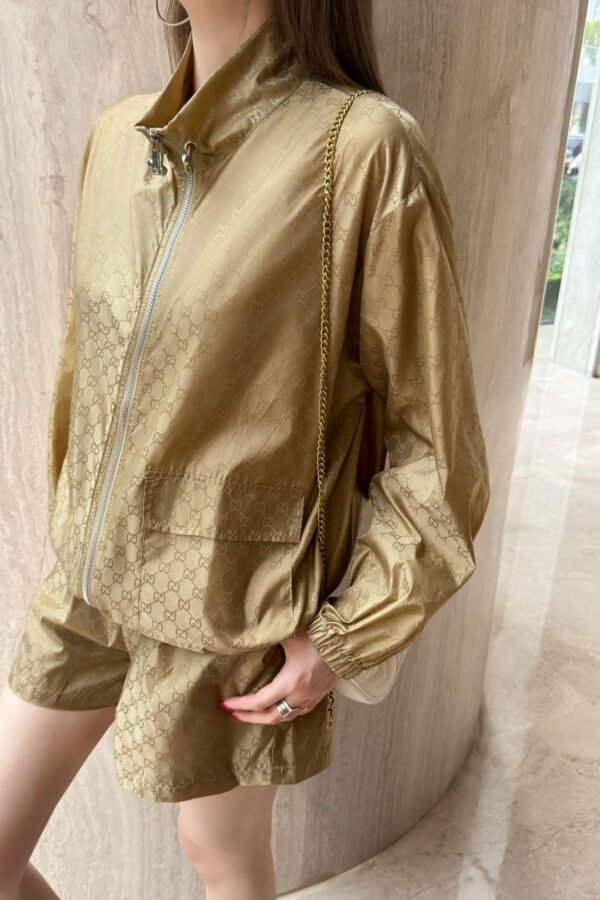GUCCI summer new dark jacquard stand collar jacket + high waist shorts