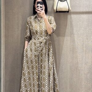 MaxMara New summer mocha color classic logo print collar dress