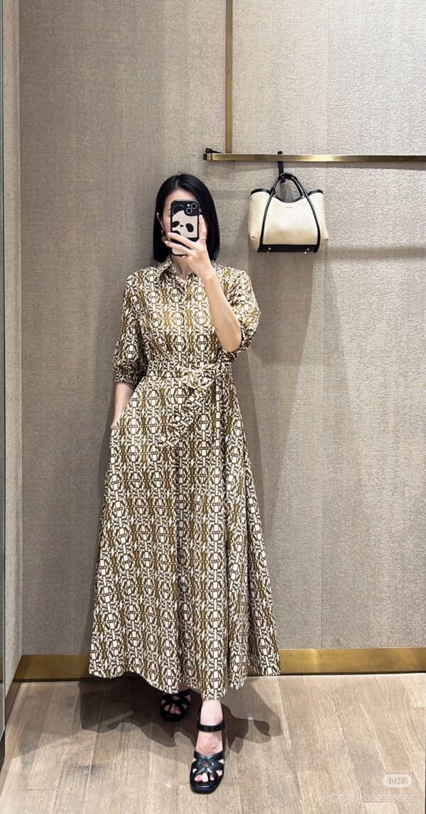 MaxMara New summer mocha color classic logo print collar dress