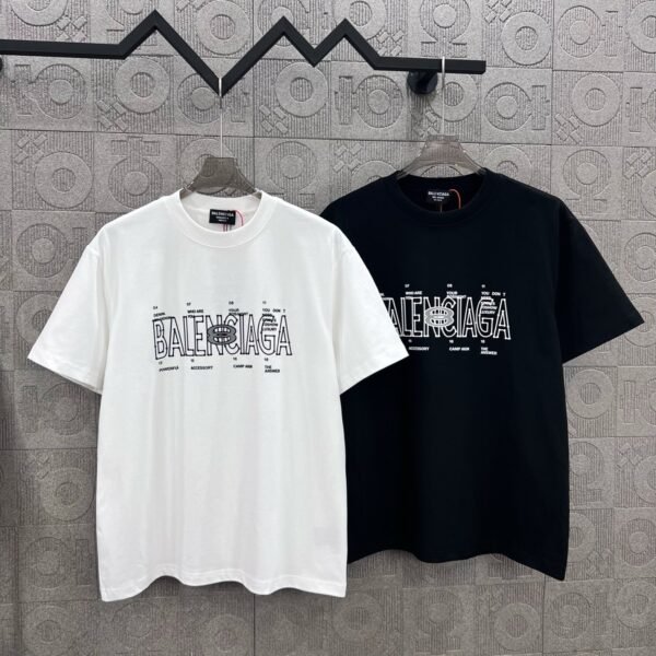 BALENCIAGA Simple letter LOGO double ring + small letter three-dimensional glue dripping process 330g round neck short sleeve high quality T-shirt