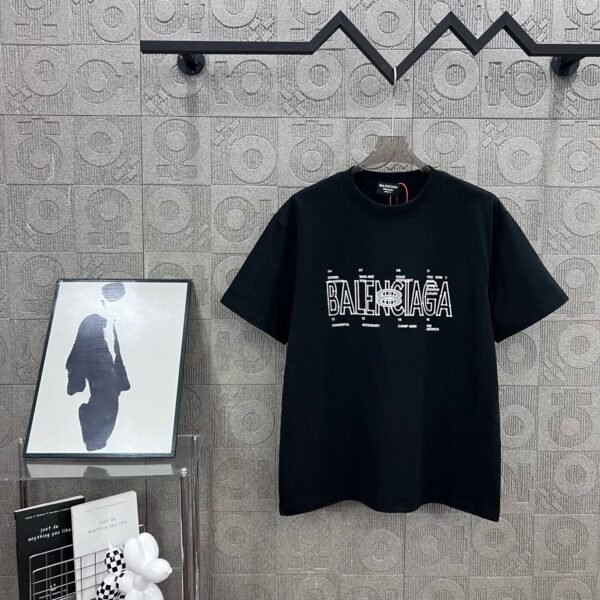 BALENCIAGA Simple letter LOGO double ring + small letter three-dimensional glue dripping process 330g round neck short sleeve high quality T-shirt