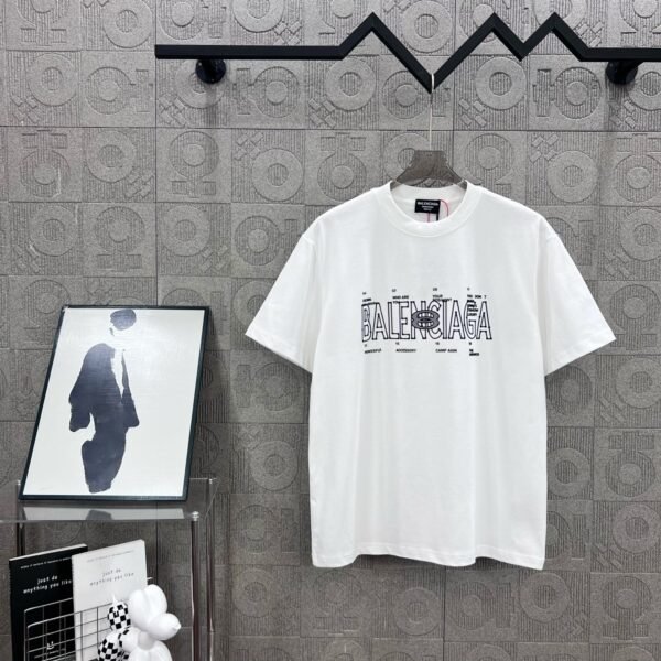 BALENCIAGA Simple letter LOGO double ring + small letter three-dimensional glue dripping process 330g round neck short sleeve high quality T-shirt