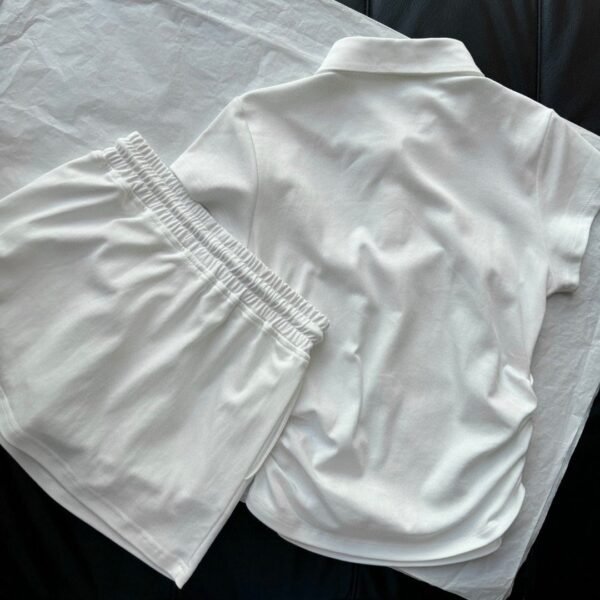 Ralph Lauren pony embroidered lapel short-sleeved pleated waist top with drawstring elastic waist skirt set