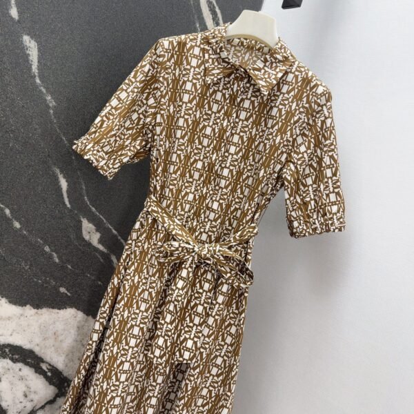 MaxMara New summer mocha color classic logo print collar dress