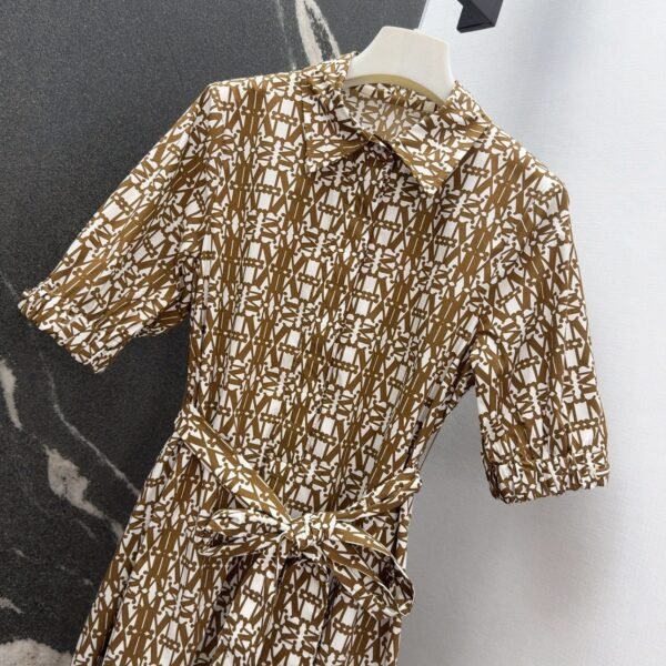 MaxMara New summer mocha color classic logo print collar dress
