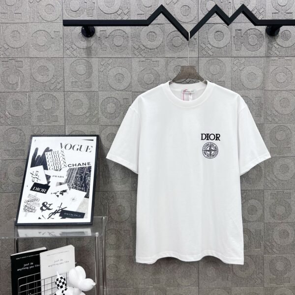 DIOR&Stone Island joint Stone Island logo three-dimensional glue process 330g round neck short-sleeved T-shirt high weight
