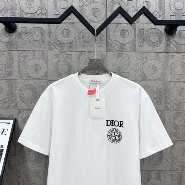 DIOR&Stone Island joint Stone Island logo three-dimensional glue process 330g round neck short-sleeved T-shirt high weight