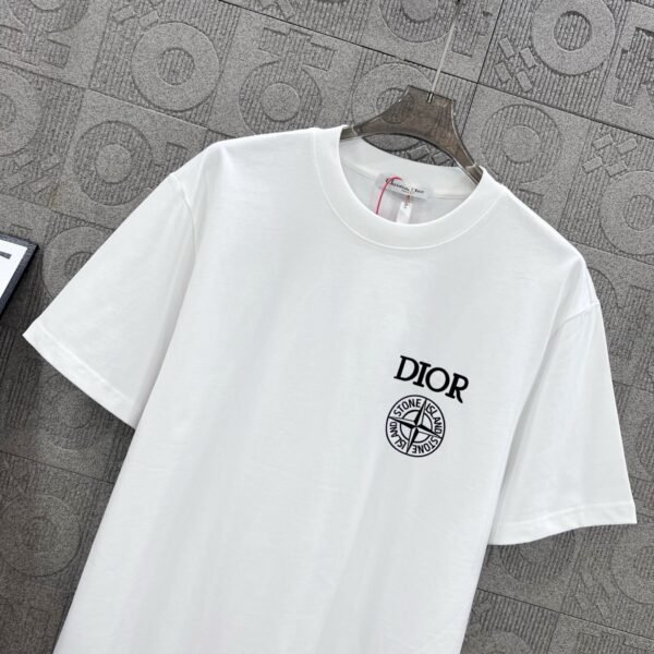 DIOR&Stone Island joint Stone Island logo three-dimensional glue process 330g round neck short-sleeved T-shirt high weight