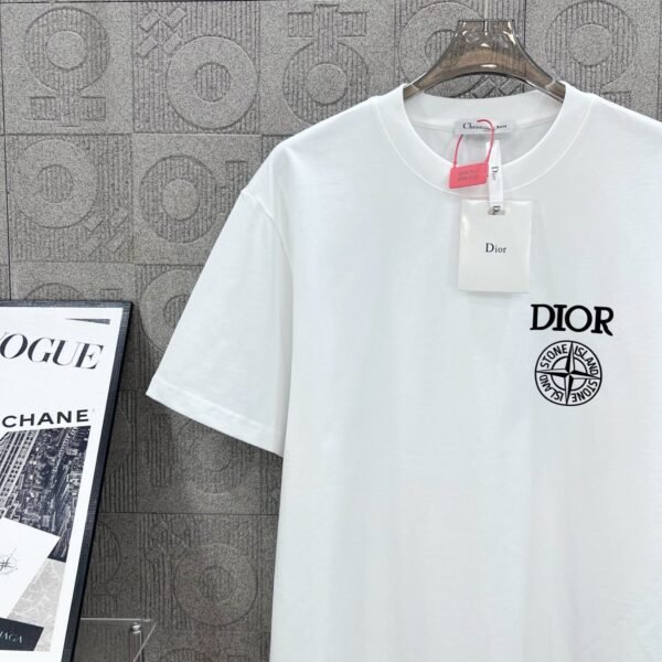 DIOR&Stone Island joint Stone Island logo three-dimensional glue process 330g round neck short-sleeved T-shirt high weight