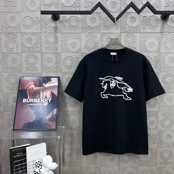 BURBERRY Hollow Warhorse LOGO logo three-dimensional glue dripping process 330g round neck short sleeve high quality T-shirt
