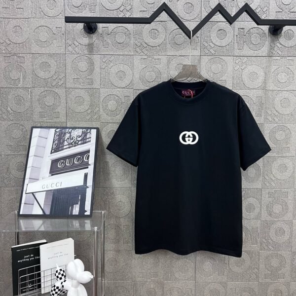 GUCCI Simple LOGO double G three-dimensional glue craft 330g round neck short-sleeved T-shirt