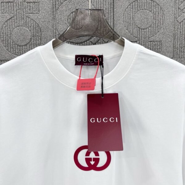 GUCCI Simple LOGO double G three-dimensional glue craft 330g round neck short-sleeved T-shirt