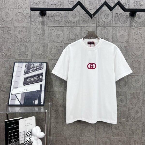 GUCCI Simple LOGO double G three-dimensional glue craft 330g round neck short-sleeved T-shirt