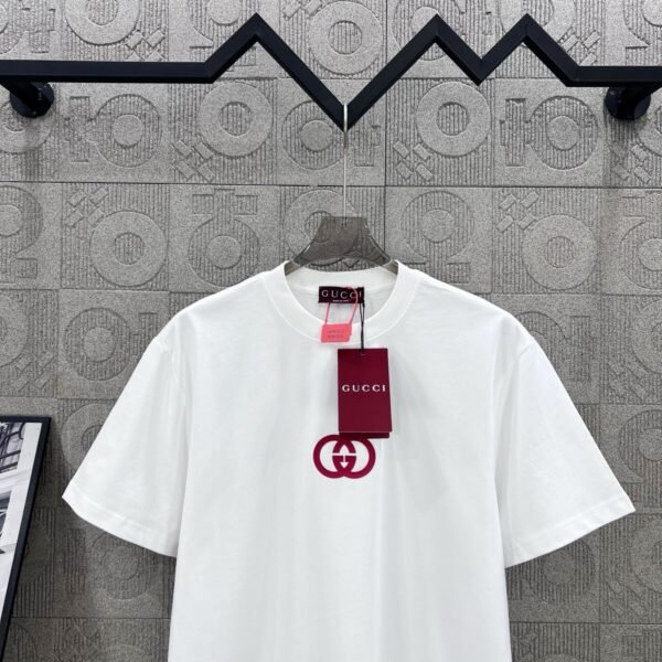 GUCCI Simple LOGO double G three-dimensional glue craft 330g round neck short-sleeved T-shirt