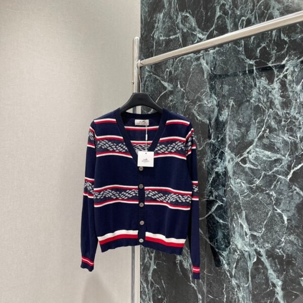 Hermès Early Autumn New Round Neck Knitted Long Sleeve Contrast Stripes Premium quality