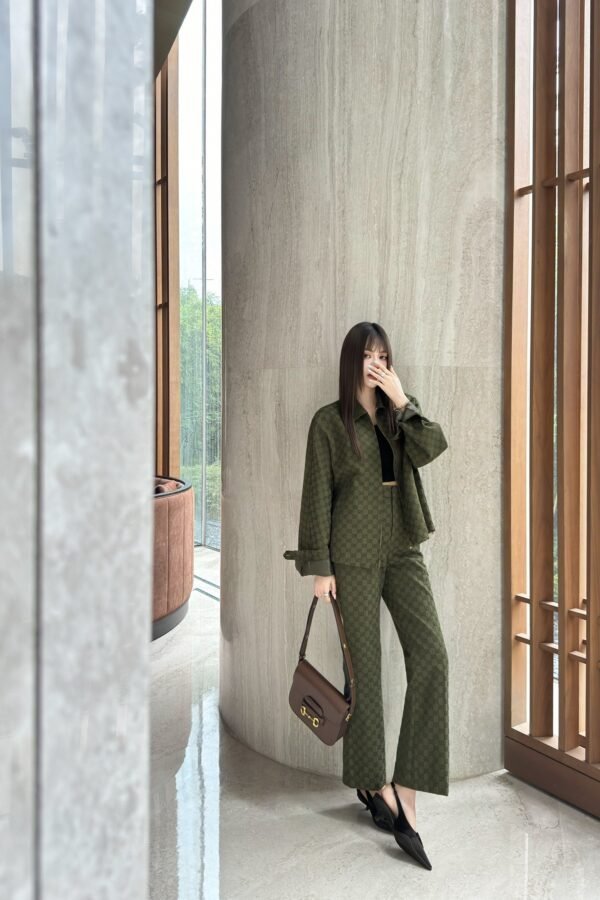 GUCCI series green jacquard suit trousers Advanced handmade high-quality trousers