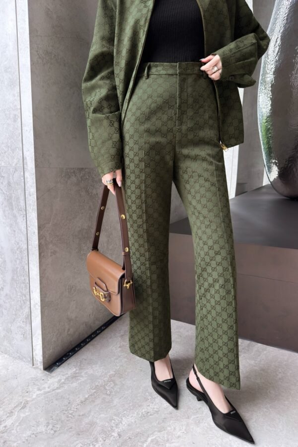 GUCCI series green jacquard suit trousers Advanced handmade high-quality trousers