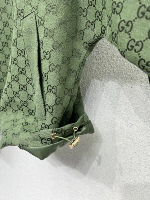 GUCCI Green jacquard leather collar jacket High-end handmade quality clothing
