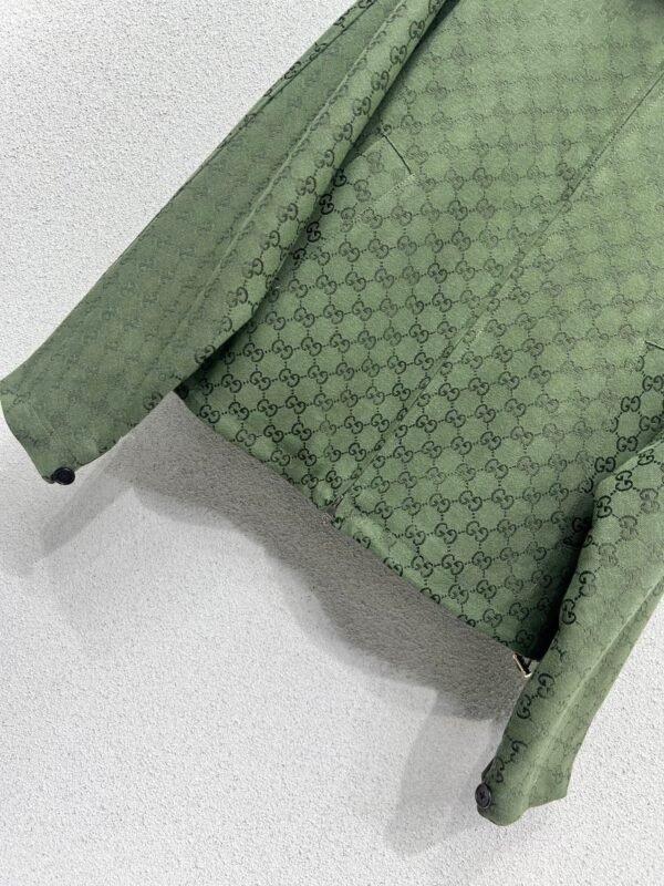 GUCCI Green jacquard leather collar jacket High-end handmade quality clothing