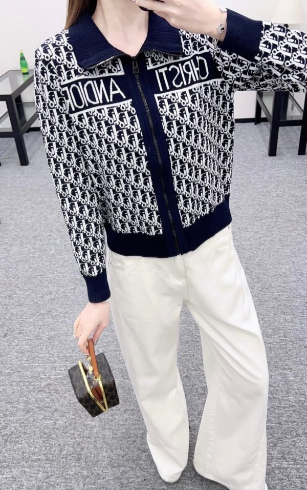DIOR 2025 new lapel jacquard knitted cardigan wool yarn weaving