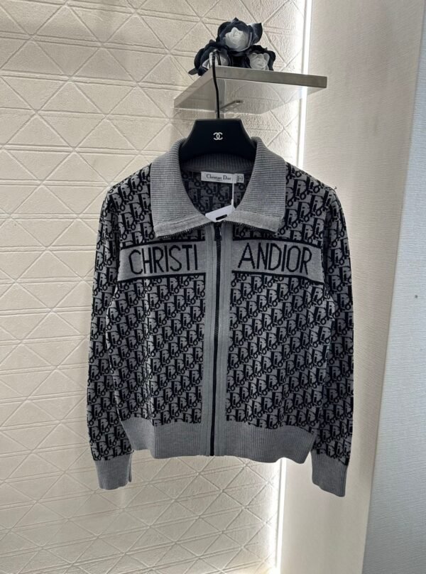 DIOR 2025 new lapel jacquard knitted cardigan wool yarn weaving