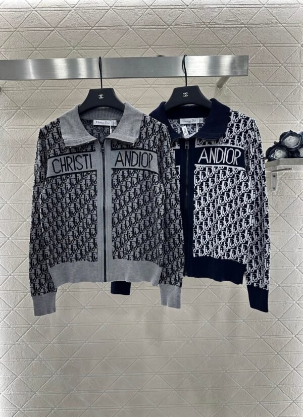 DIOR 2025 new lapel jacquard knitted cardigan wool yarn weaving