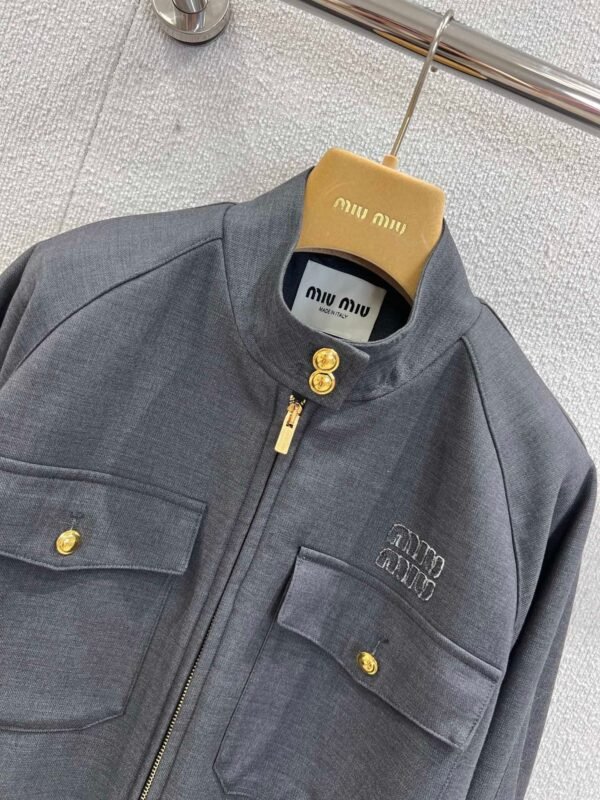 miumiu autumn new style stand collar patch embroidered zipper jacket coat embroidered logo high quality