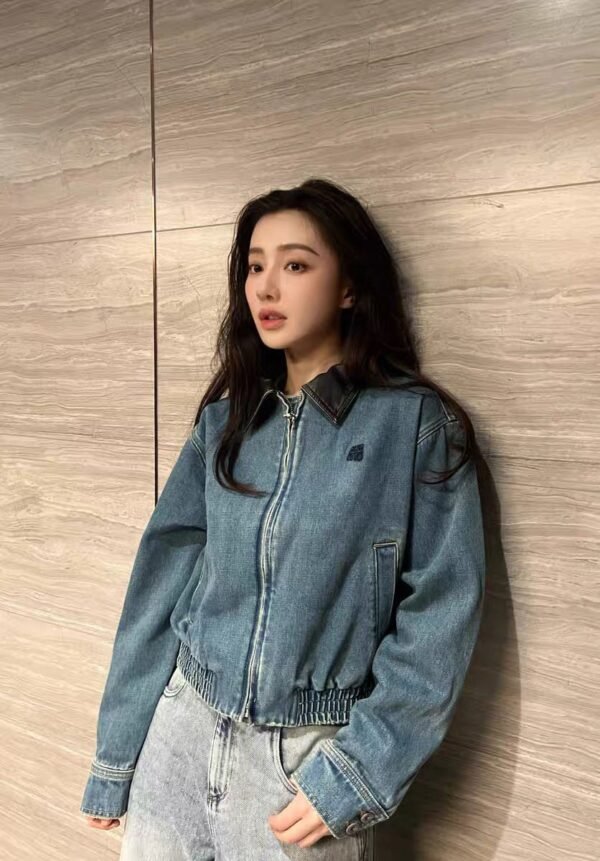 Loewe leather collar denim jacket quality clothing jacket