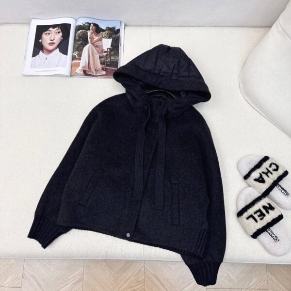 MaxMara autumn and winter new patchwork cashmere hooded short down jacket