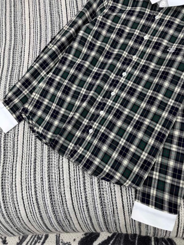 Celine 2025 Early Autumn Plaid Lapel Embroidered Shirt High Quality Clothes