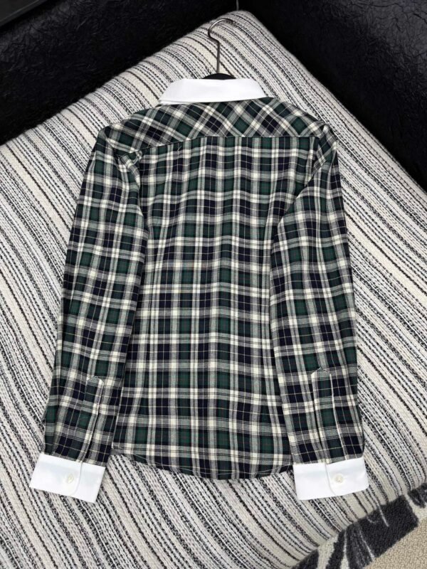 Celine 2025 Early Autumn Plaid Lapel Embroidered Shirt High Quality Clothes