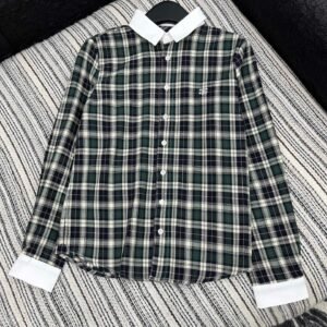 Celine 2025 Early Autumn Plaid Lapel Embroidered Shirt High Quality Clothes