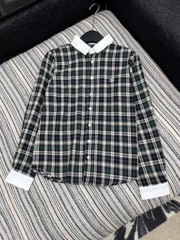 Celine 2025 Early Autumn Plaid Lapel Embroidered Shirt High Quality Clothes