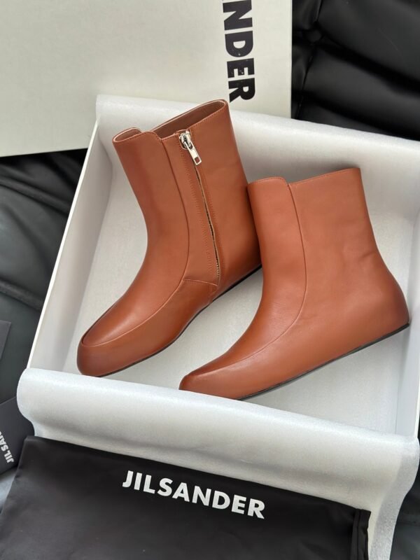 JIL SANDER New side zipper round toe ankle boots Chelsea granny boots Calfskin leather premium version 3.5cm higher inside