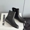 JIL SANDER New side zipper round toe ankle boots Chelsea granny boots Calfskin leather premium version 3.5cm higher inside