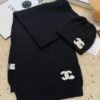 CHANEL knitted wool blend hat and scarf set
